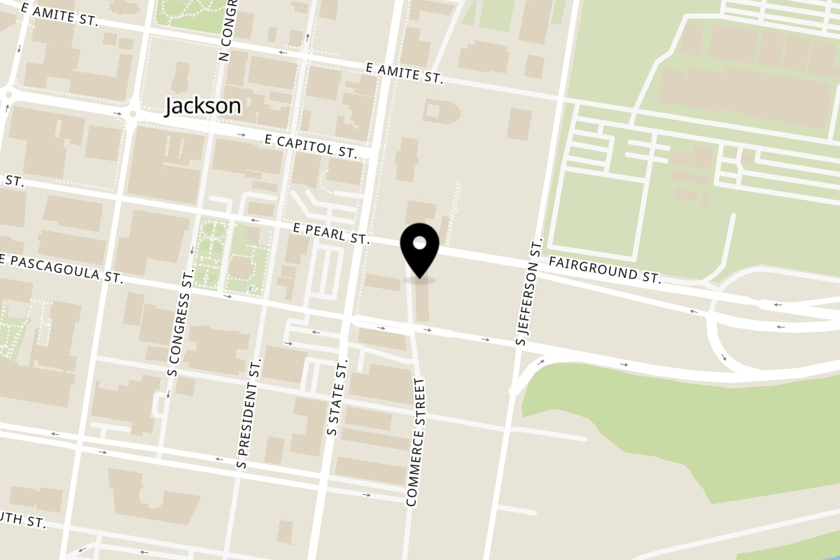 Map showing the location of The Walk-In on 200 Commerce St in Jackson
